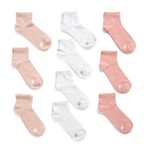 LUCKY BRAND SOCKS WOMEN'S - QUARTER CUT 263 - GREY CORAL - SHOE SZ 4-10 -PACK 10