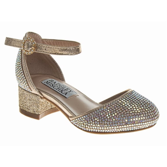 Badgley Mischka Dress Shoes for Girls, Fashionable Elegant Style (Little Kids Big Kids), Gold, Size: 4