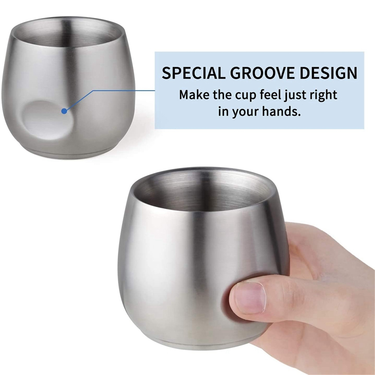 Stainless Steel Espresso Cups 6Pcs, 150Ml Double Wall Insulated Unbreakable Small Cup for Outdoor Picnics