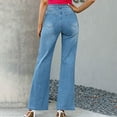 thumbnail image 3 of Wide Leg Flare Jeans for Women, High Waisted Boot Cut Stretch Front Split Jean Pants Loose Fitting Denim Trousers with Pockets Light Blue S, 3 of 8