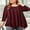 5-WineRed-8028, variant on Women's 3/4 Sleeve Tees for Women Round Neck Crochet Flowy Casual Shirts Blouses Tops Khaki 1X