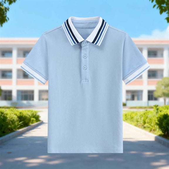 Cowsor Children's Trendy Striped Top - Short Sleeve Button-Up Casual Shirt, Multi-Color Options for Outings, Family Photos & School, 2-15 Years (Black/Navy)