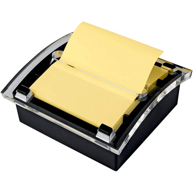 Dispensador de billetes emergente, 4" x 4", base negra, parte superior transparente, caja de notas retráctil, portanotas de plástico, papelería, caja de calcomanías, caja de notas de plástico. JAMW Sencillez