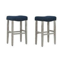 29" Inch Upholstered Saddle Seat Counter Stool (Set of 2), Antique Gray/Navy Blue