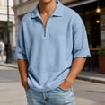 thumbnail image 2 of XIAONU Men's Solid Waffle Polo Shirt Half Zip Short Sleeve Collared Daily Tee, 2 of 6