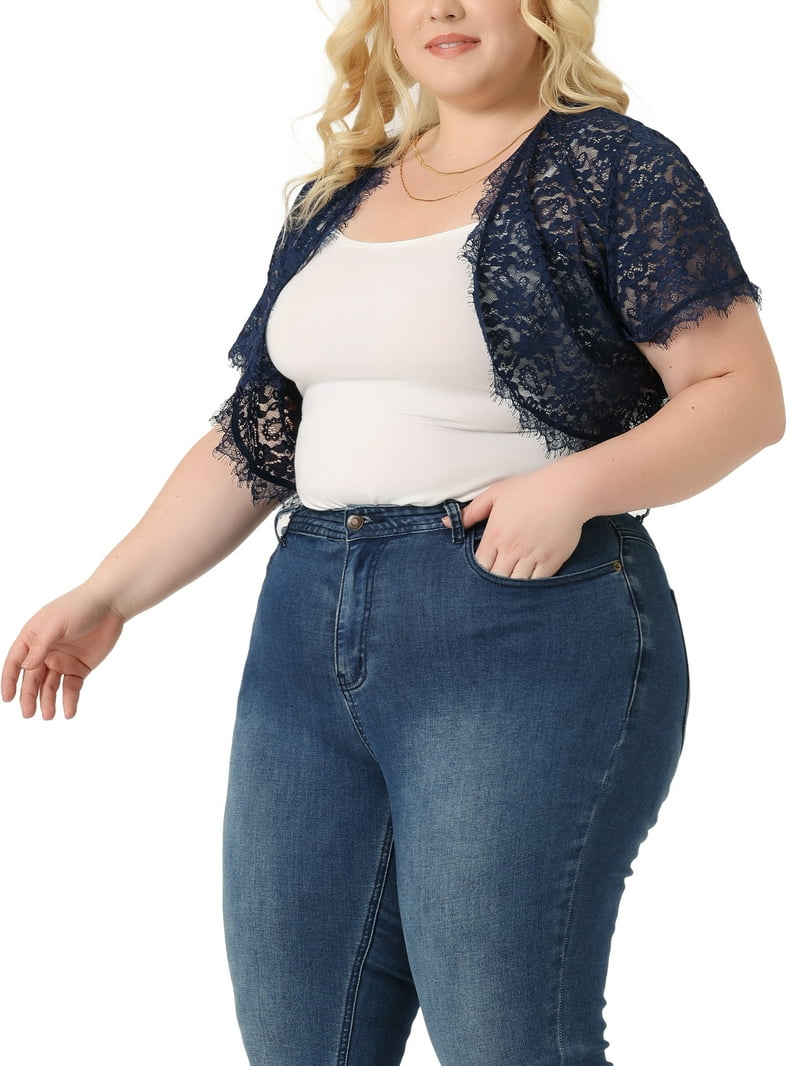 Unique Bargains Women's Plus Size Sheer Shrug Cardigan Floral Lace