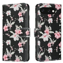Wallet Case Compatible with Google Pixel 9a with Card Holder, Convertible Stand Flowers Case Magnetic for Women and Girls, Butterfly Floral Protective PU Leather Flip Case, Black1