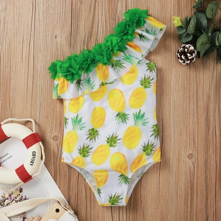 

uublik Summer Clearance Baby Swimsuit Girl Ruffle Print Bikini One-Piece Swimwear Swimsuit Beachwear Sizes 1T-5T
