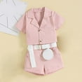 thumbnail image 2 of Baby Summer Clothes Toddler Girls 2pcs Solid Color Lapel Shorts Suit Clothing Outfits, 2 of 8