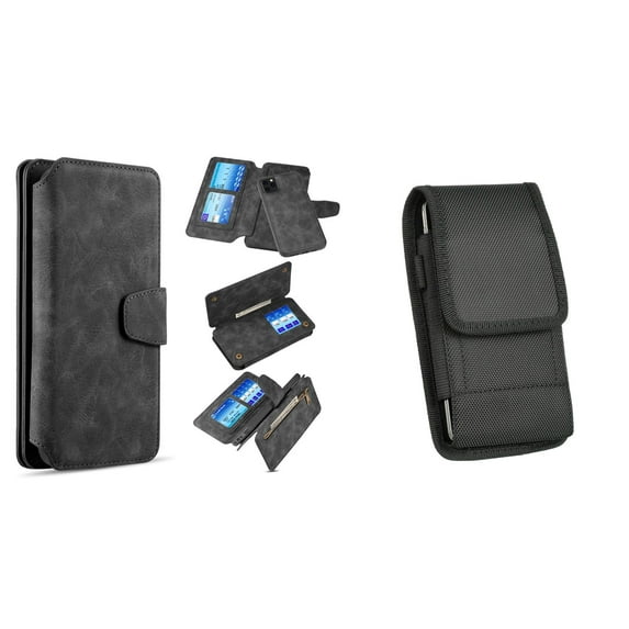 Clutch Wallet Detachable Case and Belt Holster Pouch for iPhone 14 Plus - Black
