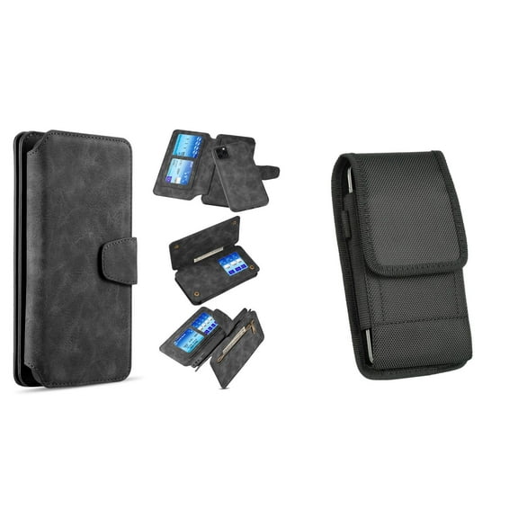 Clutch Wallet Detachable Case and Belt Holster Pouch for iPhone 14 Plus - Black