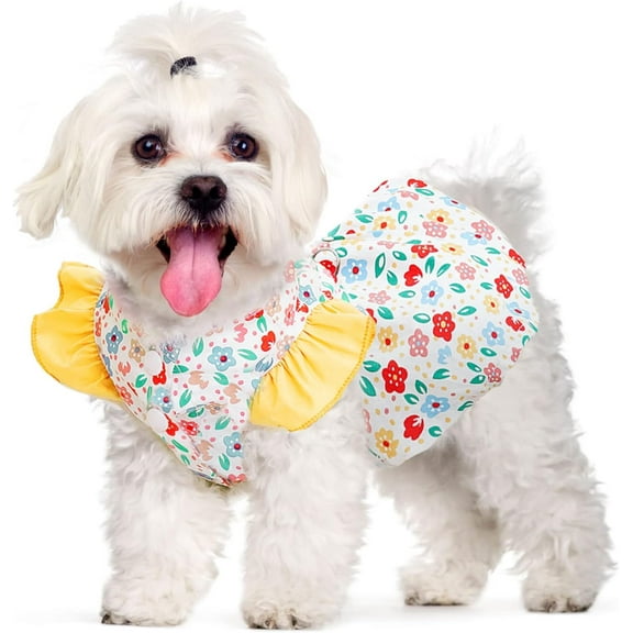 Dog Dress Summer for Small Dogs Cats Girl Cute Floral Puppy Harness Dresses with D Ring Pet Dog Princess Birthday Dress Female Doggie