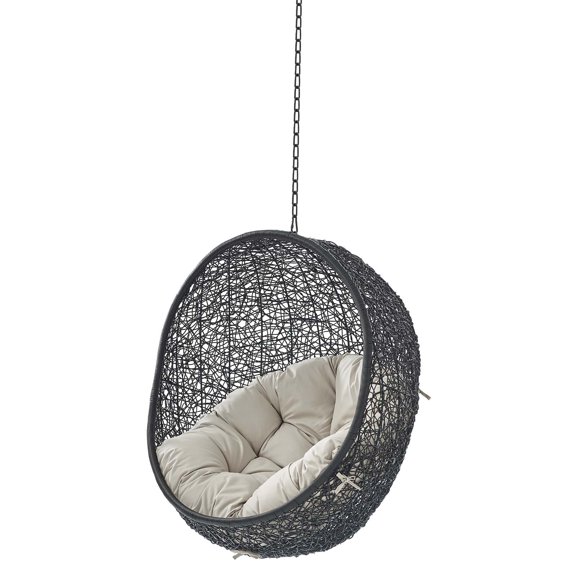 Swing Lounge Chair, Black Beige, Modern Contemporary Urban Design, Outdoor Patio Balcony Cafe Bistro Garden Furniture Hotel Hospitality