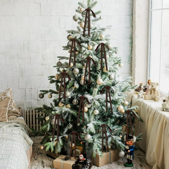 8 Pieces Velvet Bow Tie Christmas Tree Pendant Set, Fireplace Wreath Gift Box Decoration, Holiday Party Hanging Accessories for Xmas Home Decor