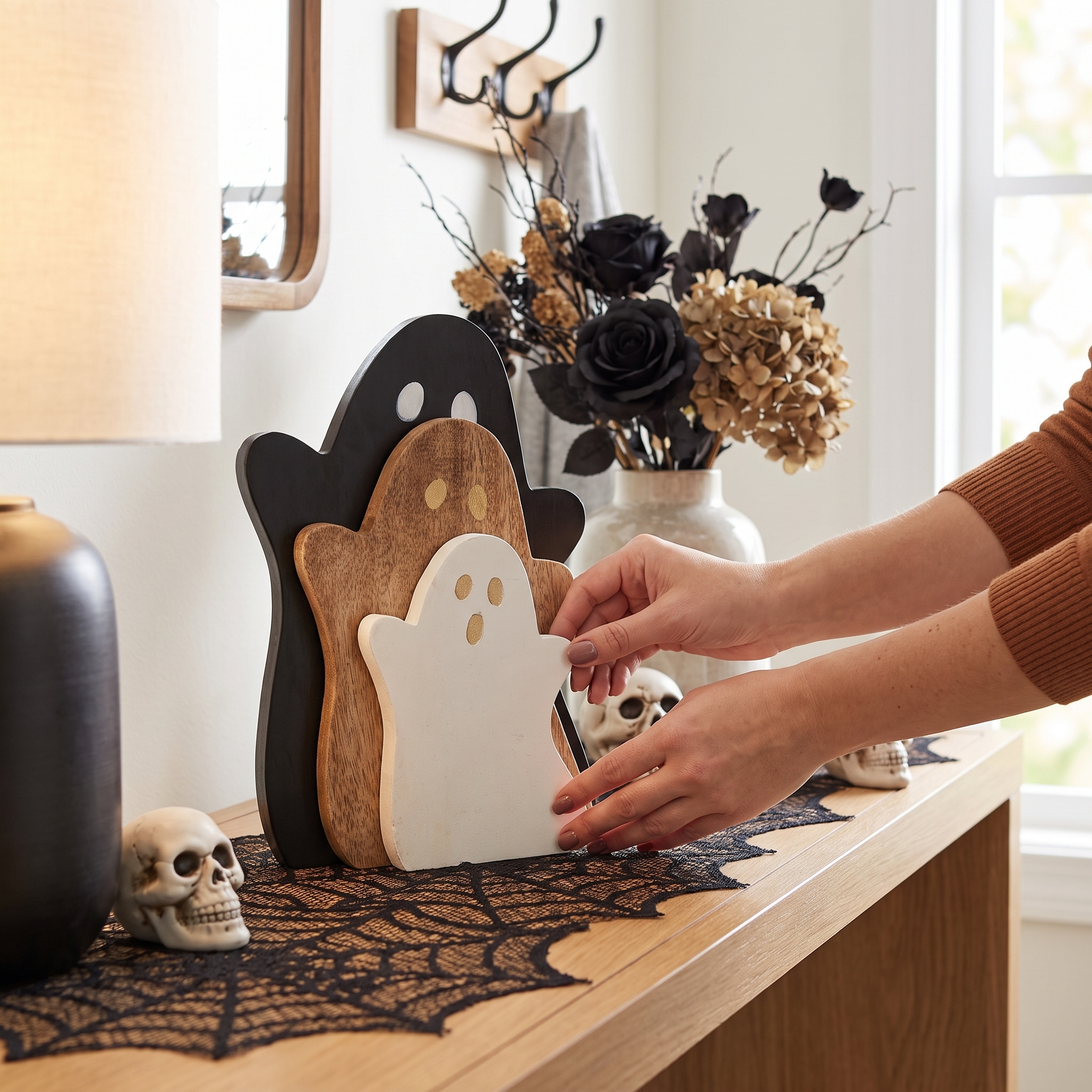 Way To Celebrate Wooden Ghost Decoration Set, 3-Piece photo 2