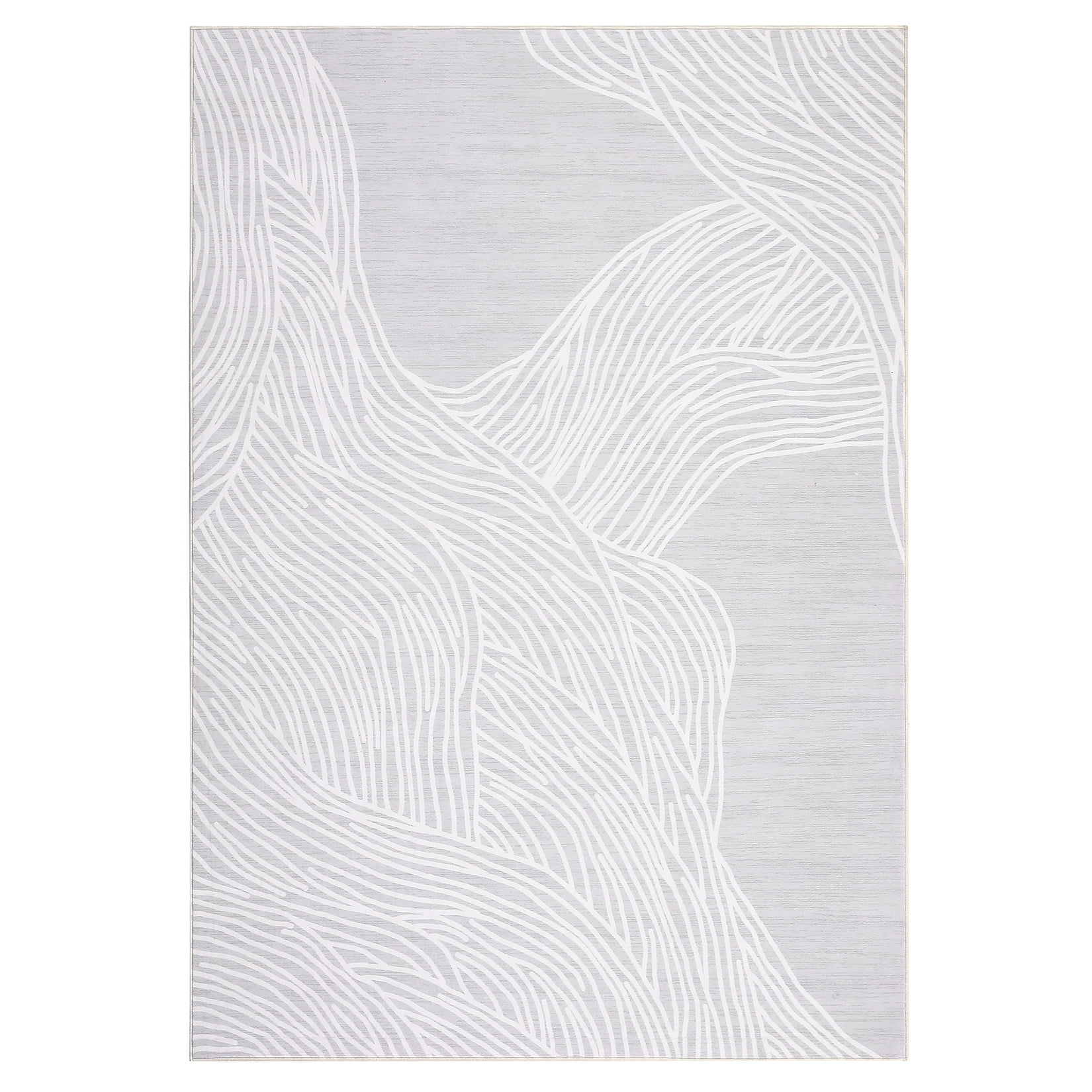 GlowSol 9x12 Large Washable Rug Indoor Stripes Print Accent Rug Soft Faux Wool Rug Non Slip Backing Low Pile Rug for Dining Room Office, Light Gray/White