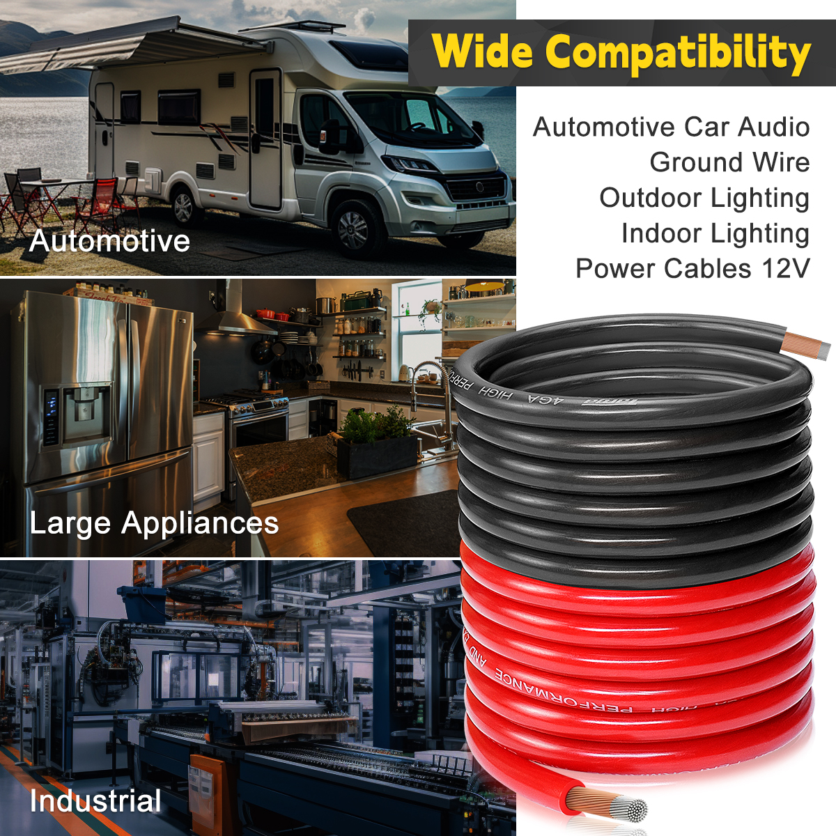 4 Gauge Wire CCA Wire, (25ft Black+25ft Red) Automotive Wire Car Audio Battery Cable, Power/Ground Wire, Welding Cable, 4AWG Electrical Wire Audio Wiring for RV RC Trailer Speaker Amp 12V Wire