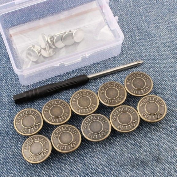 10pcs Portable Waist Adjust Removable Nailless No-Sewing Metal Button Jeans Buttons Repair Kit Pants Pins SCREW TYPE3