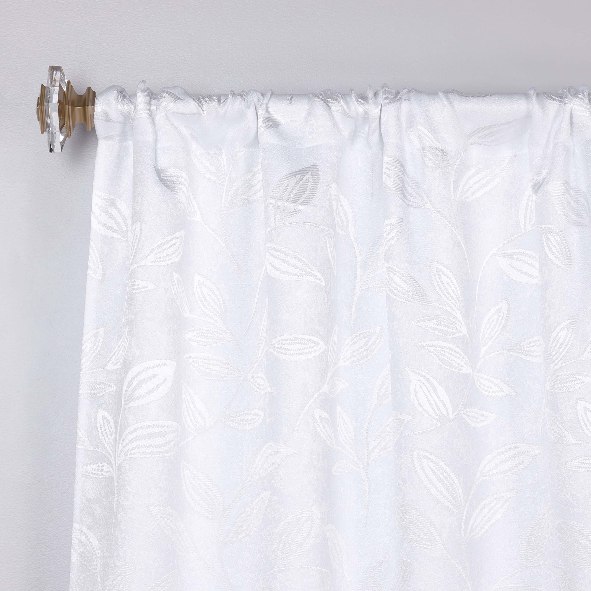 Superior Blackout Leaves Curtains Set of 2, Light Filtering Rod Pocket Curtain Panel Set, White-White, 26"W x 63"L
