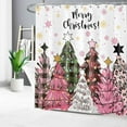 thumbnail image 4 of Pink Christmas Shower Curtain with Hooks, Pink and Green Christmas Tree with Snowflake Fabric Shower Curtain, Christmas Plaid Bathroom Curtains Shower Set, 72W X 72L inches, 4 of 6