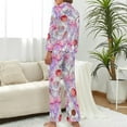thumbnail image 3 of Top-kevin Pajama Sets for Womens Purple White Checker Loose Button Down Long Sleeve Shirts And Pants Set, 3 of 6