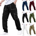 thumbnail image 1 of XUNKUSGA Pantalon Homme Mode Couture Contrastée Décontracté Taille Élastique Pantalon Cargo pour Homme Extensible Jambe Grand Droite Pantalon de Randonnée Extérieur Homme avec Poche P-3TG Blanc, 1 of 6