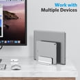 thumbnail image 2 of OMOTON Vertical Laptop Stand [Updated Double Version], Desktop Aluminum Mac Book Stand with Adjustable Dock Size, Fits All Mac Book, Surface, Chrome, 2 of 8