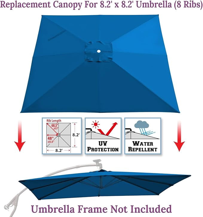 ALUVIERA Replacement Umbrella Canopy for 8.2ft x 8.2 ft 8 ribs