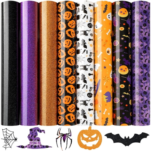 Vinilo de transferencia de calor para Halloween con purpurina HTV, 25 x 30 cm