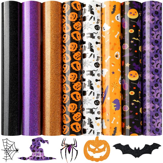 Vinilo de transferencia de calor para Halloween con purpurina HTV, 25 x 30 cm