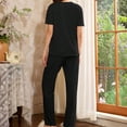 thumbnail image 2 of Summer Lounge Outfits for Women 2 Piece Bowknots Short Sleeve V Neck Shirt and Long Pants Soft Pjs Sets (M, Black), 2 of 7