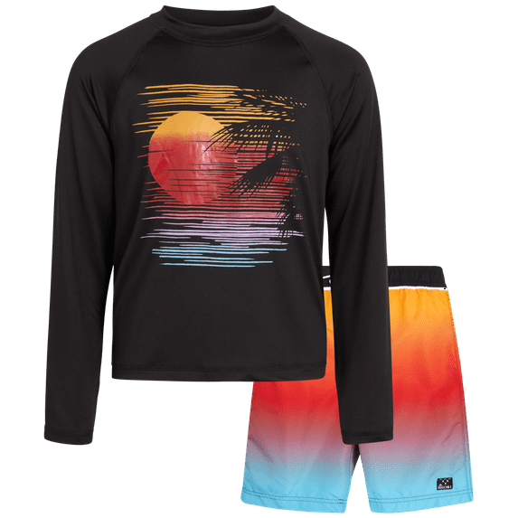 Big Chill Boys' Rash Guard Set - 2 Piece UPF 50+ Swim Trunks and Long Sleeve Swim Shirt (Little Kid/Big Kid)