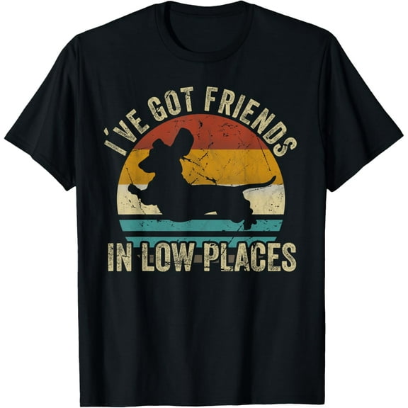 I've Got Friends In Low Places funny Dachshund Wiener Dog T-ShirtMen and women, White Black T-shirt, size: Extra large S-1228XL