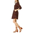 thumbnail image 4 of INSPIRE CHIC Women's V Neck Floral 3/4 Sleeves Side Pockets Button Dress XL Purplish Red, 4 of 7