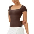 thumbnail image 1 of Plebaso Hauts à Manches Courtes et Encolure Carrée pour Femmes, T-Shirts Ajustés Décontractés Couleur Unie Mode 2025 pour Sortir, 1 of 6