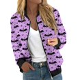 thumbnail image 1 of Chaqueta bomber con estampado de murciélago rosa para mujer, abrigo informal ligero con cremallera, puños y dobladillo acanalados, 1 of 5