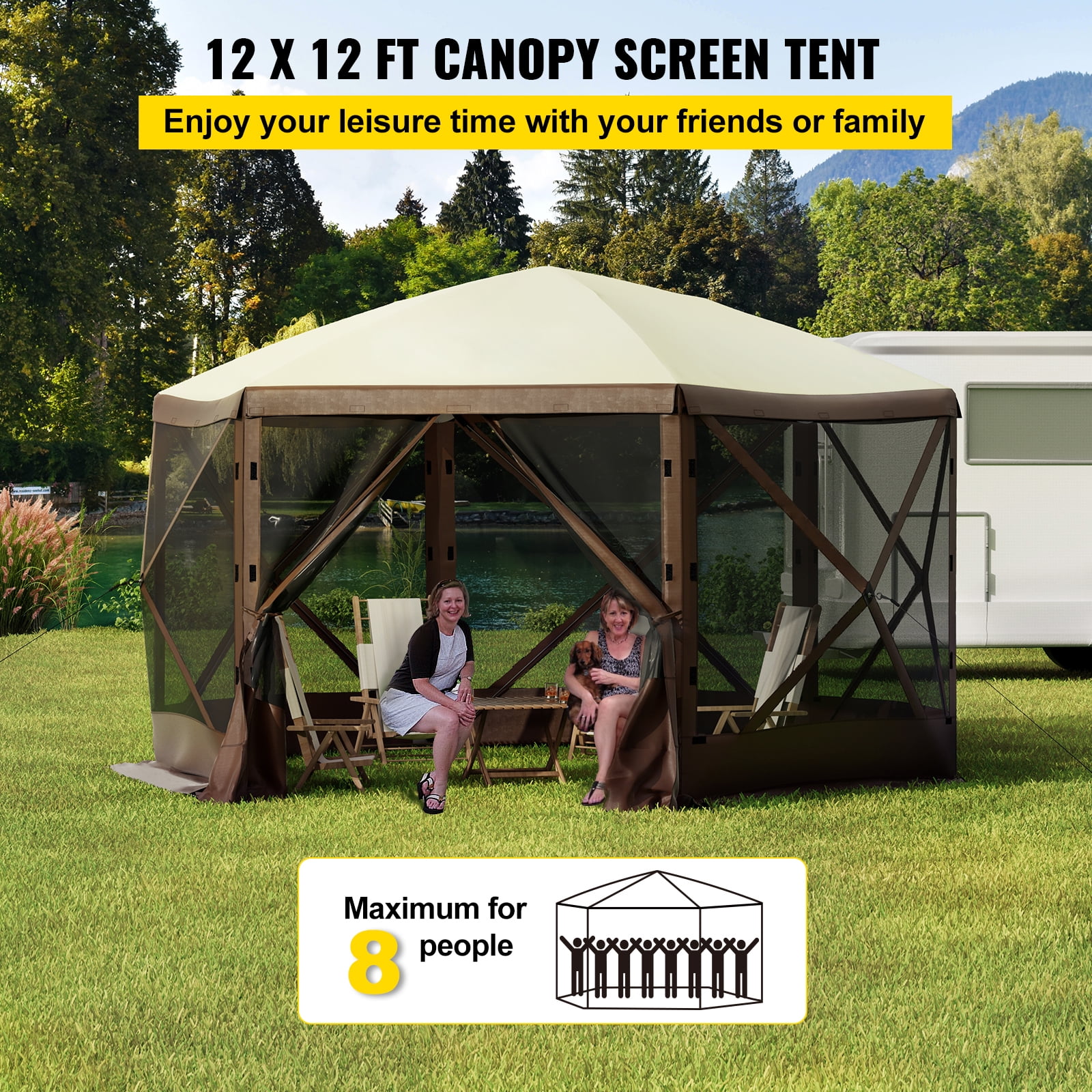 KFFKFF 12x12 ft Brown Pop up Outdoor Canopies, Waterproof