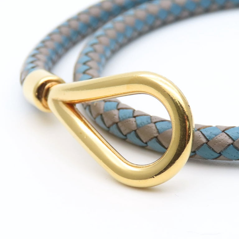 Hermes Intrecciato Jumbo Blue Gray Leather Metal Pre-Owned Hermes Bracelet Jumbo Metal Leather Blue Grey  main image 2