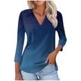 thumbnail image 1 of Blusas para las Mujeres Casual 3/4 Manga Botón de la Camiseta Cuello Impresión, Ligera Blusa de Verano, 1 of 5