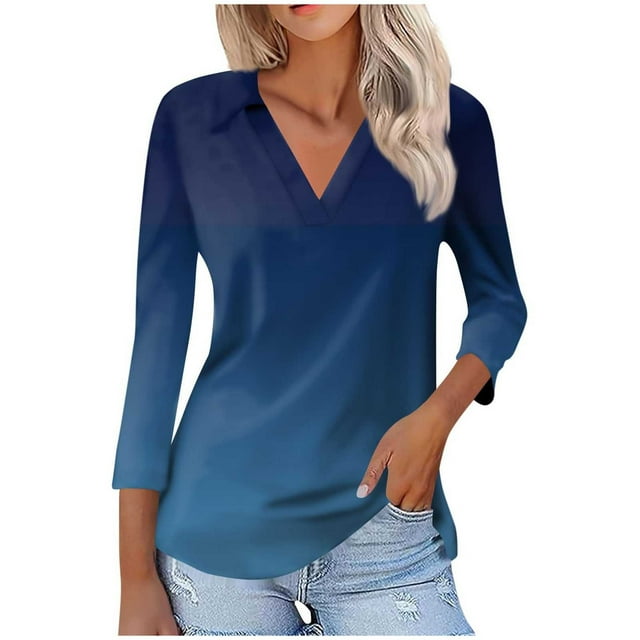 Blusas para las Mujeres Casual 3/4 Manga Botón de la Camiseta Cuello Impresión, Ligera Blusa de Verano