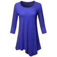 thumbnail image 1 of FashionOutfit Women's Casual Solid Soft Stretch Asymmetrical 3/4 Sleeve Button Tunic Top, 1 of 5