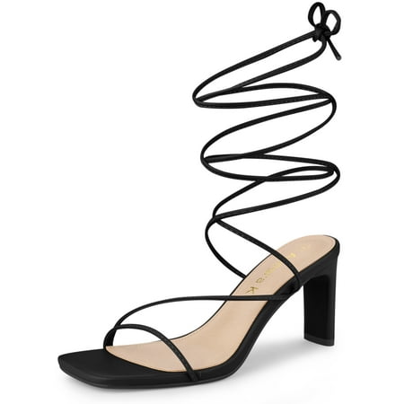 

Unique Bargains Women s Lace Up Strappy Block High Heels Sandals