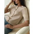 thumbnail image 4 of Women'S Autumn Simple Elegant Double Pocket Metal Button Knit Top Temperament Round Neck Cardigan Khaki L, 4 of 7