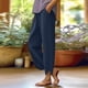 thumbnail image 4 of Pantalones de Cintura Elástica para Mujeres Casual Bolsillos de Poliéster de Color Sólido Pantalones de Lino Mujeres Verano para las Vacaciones Al Mar Y el Uso Diario, 4 of 9