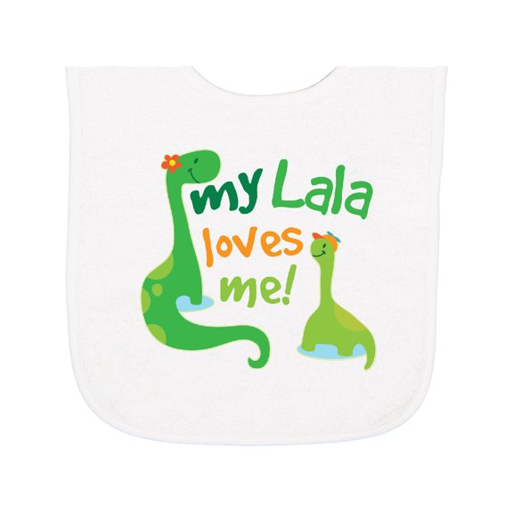 Inktastic My Lala Loves Me Grandson Dinosaur Baby Terry Cloth Bib