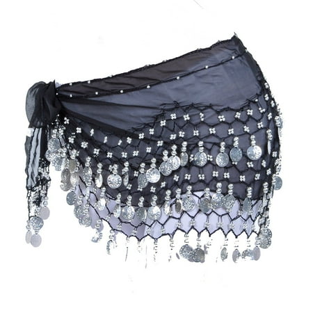 Belly Dance Dancing Tassel Belt - 10 colors Mixed Gold&silver Coin Belly Dance Hip Scarf Wrap Skirt Waistband Belt, 3 rows 128 coins;One size fit most By Babytree