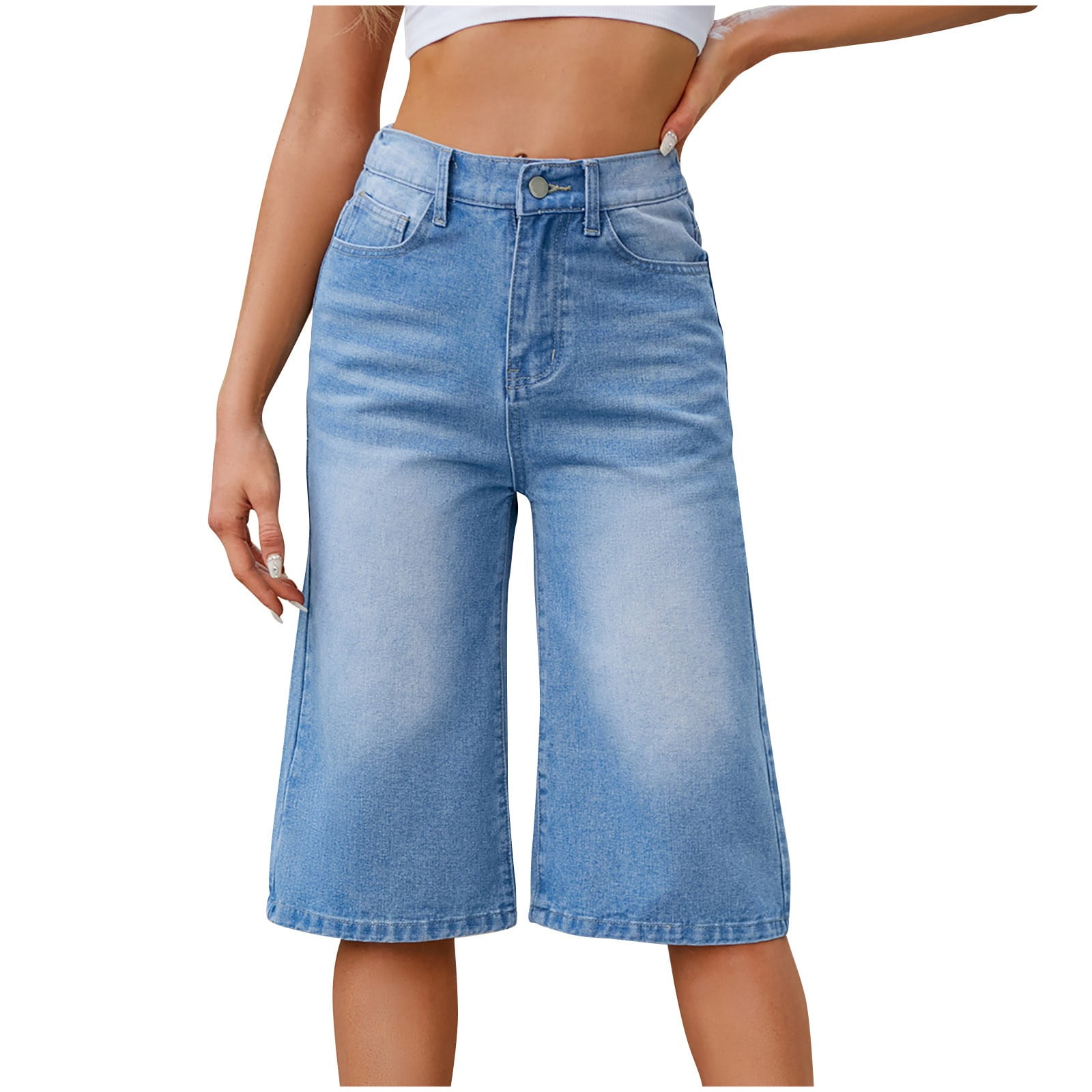 Yuyuzo Capri Jeans for Women High Waisted Wide Leg Baggy Capris