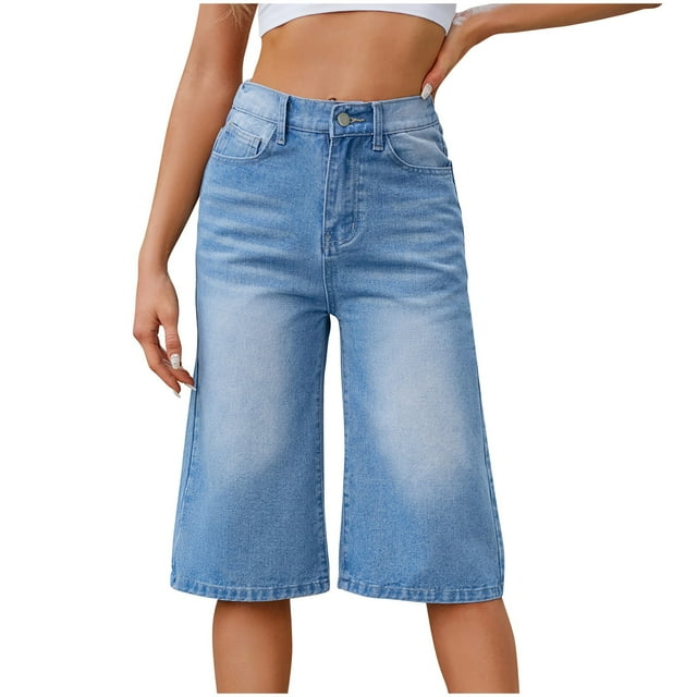 Birdeem Pantalon Court en Jean Mode Uni à Boutons pour Femmes, Printemps et Été