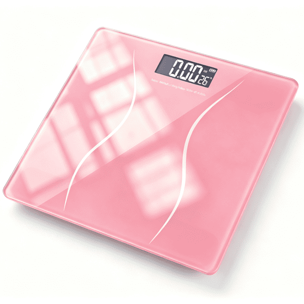 Alvantor Digital Bathroom Scale, 397 lb Capacity, 0.1 kg Increments, Backlit LCD, 6 mm Tempered Glass, Pink