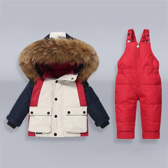 XIMIN Baby Snowsuit 2 Piece Winter Thick Windproof Puffer Jacket Ski Suit Insulated Hooded Ski Jacket and Snow Pants with Hood Toddler Boys Girls Overalls